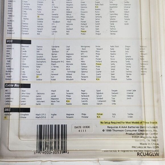 Vtg '99 RCA Universal Remote Control Niteglo 4 TV Devices VCR Cable DBS Codes - Picture 5 of 5